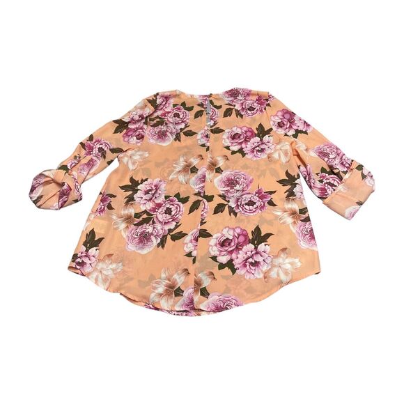 Wishful Park Blouse Pink Floral Long Roll Tab Sleeves Women’s Size Small - Picture 3 of 7